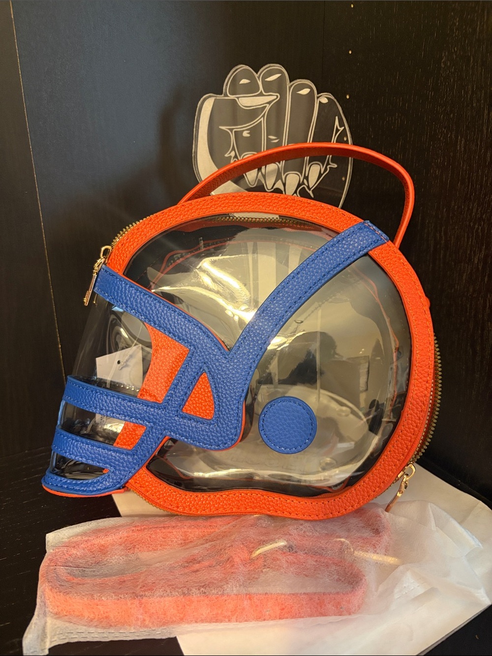 Clear Helmet-Shape Crossbody Bag in Orange & Blue